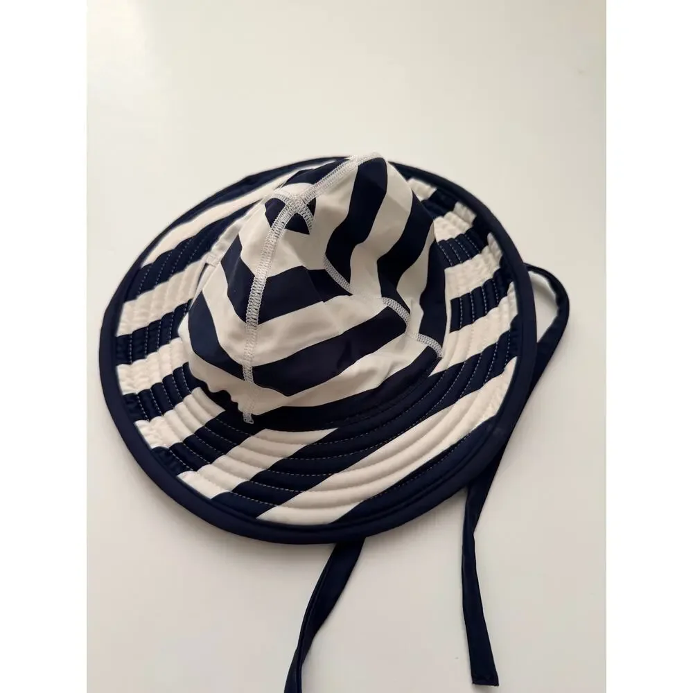 Hanna Andersson Navy & White Striped Sun Hat with Chin Ties